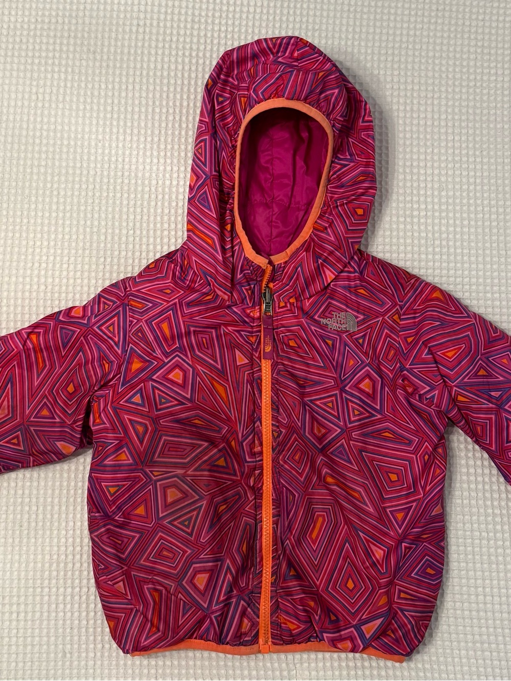 The North Face Kids Puffer Jacket — Pink with Orange Trim